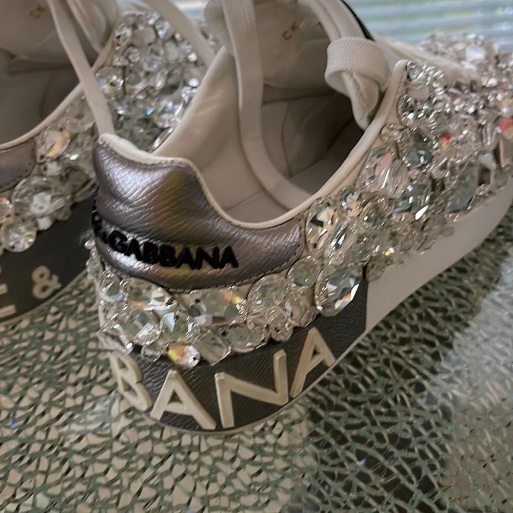 Dolce & Gabbana Portofino Crystal Embellished Leather Sneakers - Picture 16 of 16